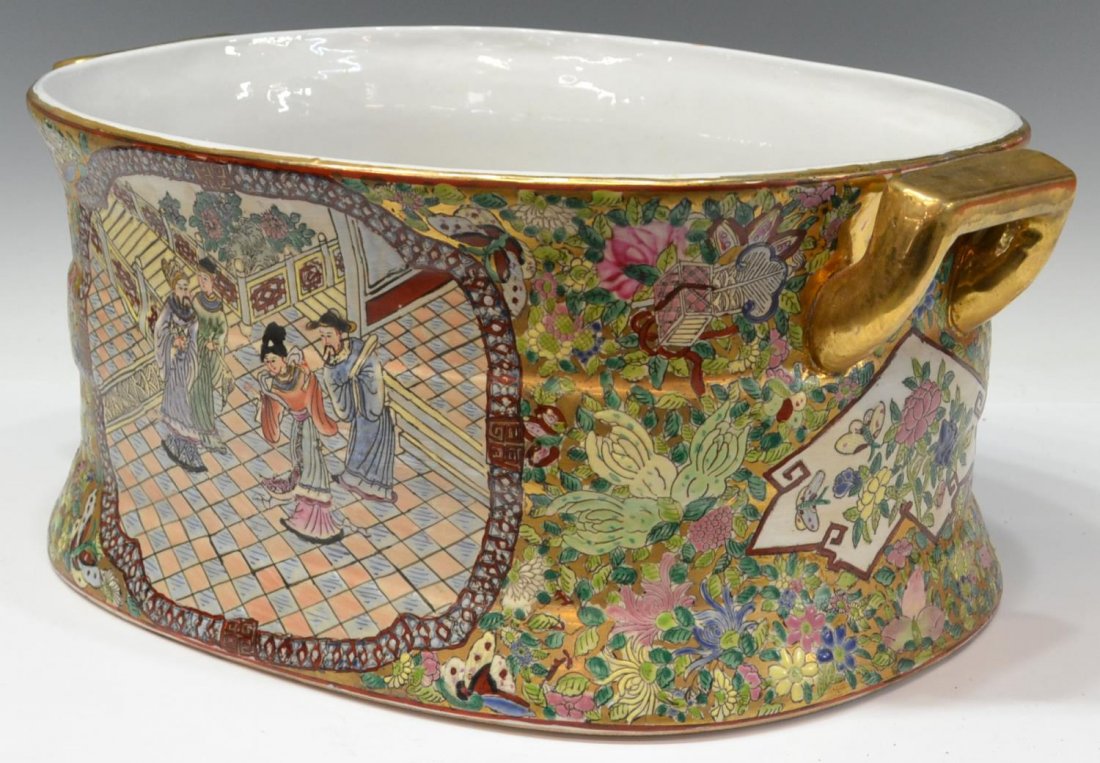 LARGE CHINESE ENAMELED HANDLED PORCELAIN BASIN - 6