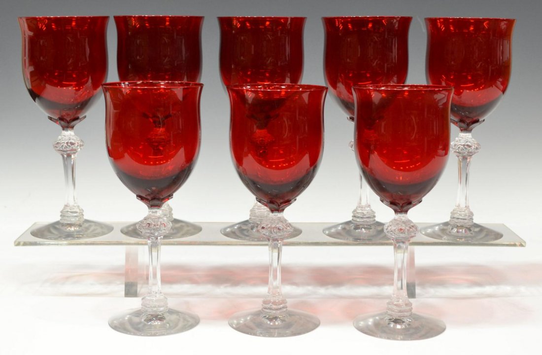 (8) FINE RUBY & CLEAR GOBLETS STEMWARE