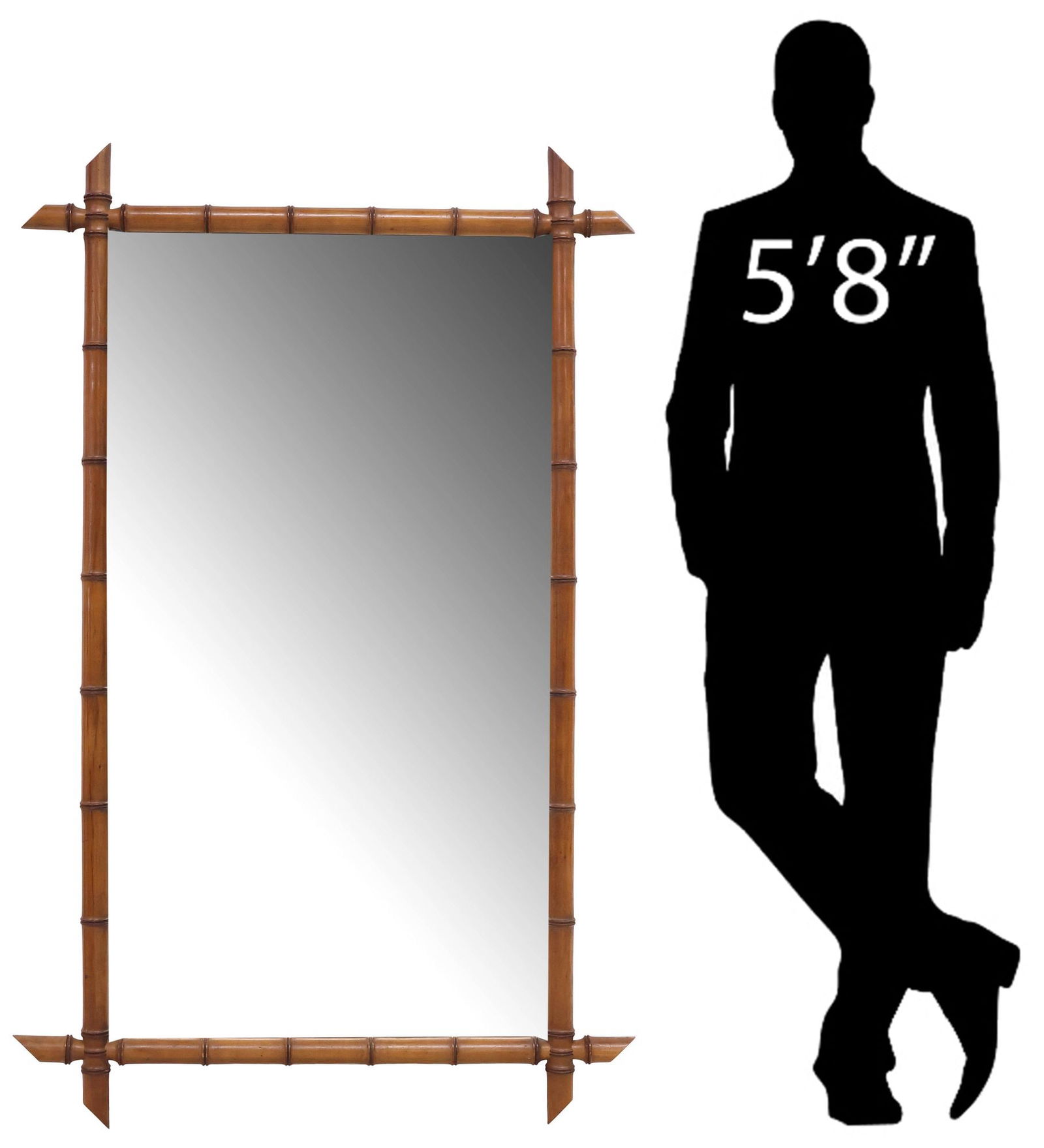 FRENCH FAUX BAMBOO TURNED WOOD WALL MIRROR, 57" X 35.5": French faux bamboo mirror, early 20th c., having turned wood frame, encasing flat mirror plate, approx 57"h, 35.5"w, 38lbs
