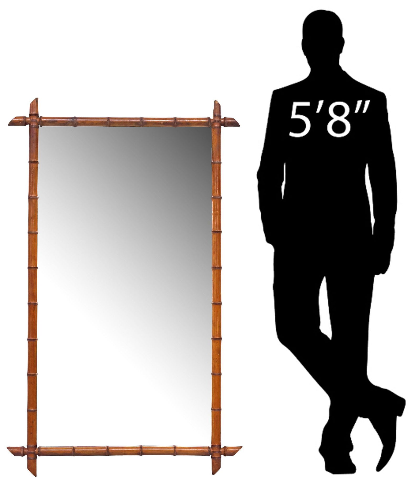 FRENCH TURNED WOOD FAUX BAMBOO MIRROR, 54.5" X 33.75": French faux bamboo mirror, early 20th c., having turned wood frame, encasing flat mirror plate, approx 54.5"h, 33.75"w, 22lbs