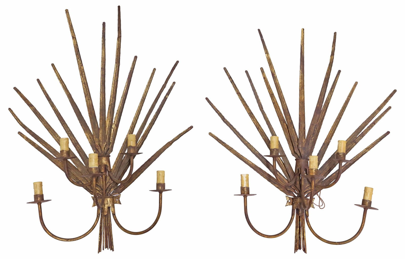 (2) GILT-METAL SHEATH OF WHEAT FOLIATE 5-LIGHT WALL SCONCES (1 of 3)