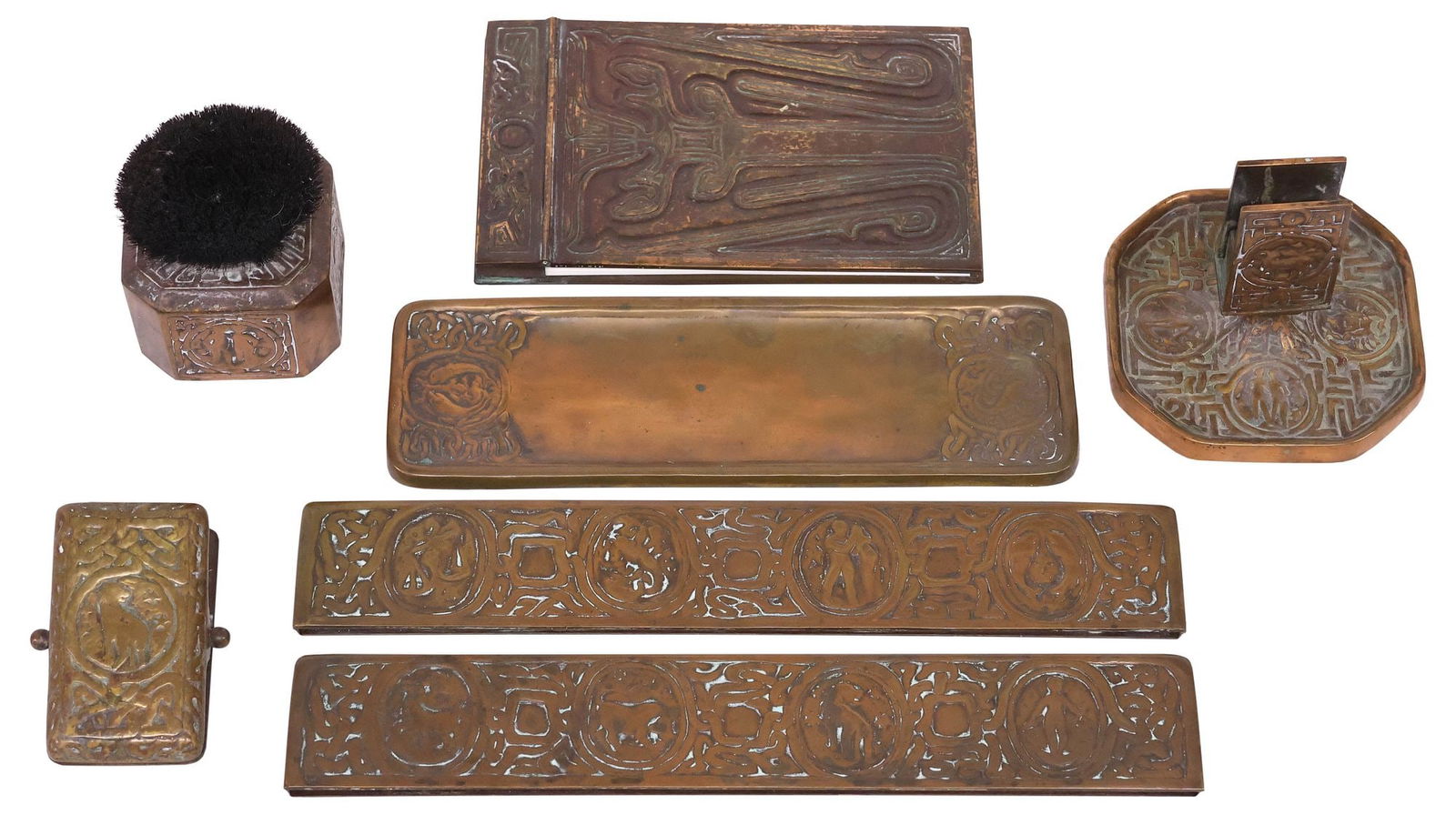 (7) TIFFANY STUDIOS 'ZODIAC' PATINATED BRONZE DESK SET (1 of 4)