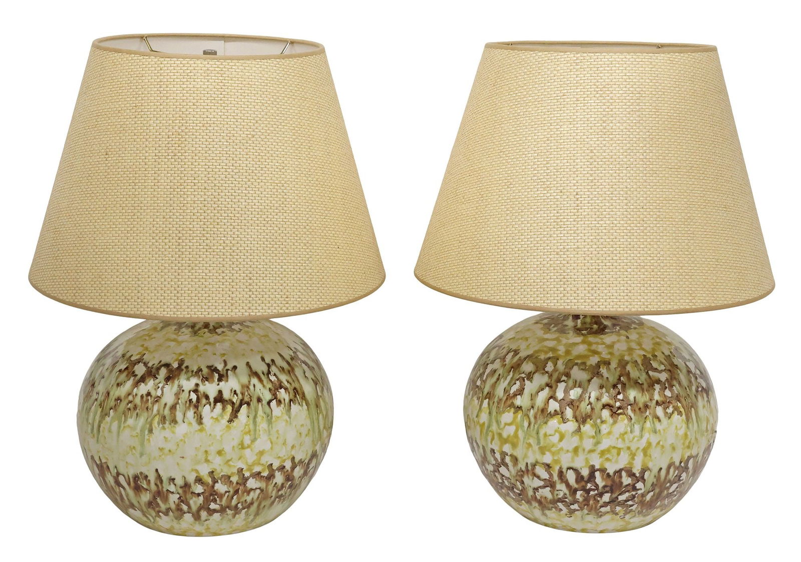(2) LARGE MID-CENTURY MODERN DRIP-GLAZED CERAMIC 1-LIGHT TABLE LAMPS (1 of 5)