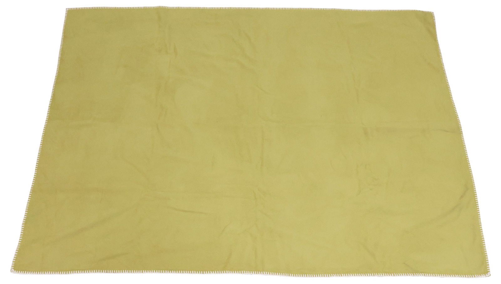 SANDRA JORDAN PRIMA ALPACA WOOL GREEN THROW BLANKET: Sandra Jordan Prima throw blanket, 100% Alpaca wool, solid light green ground with contrast white stitching, retaining maker's tag at corner, possibly from the bespoke program, approx 8