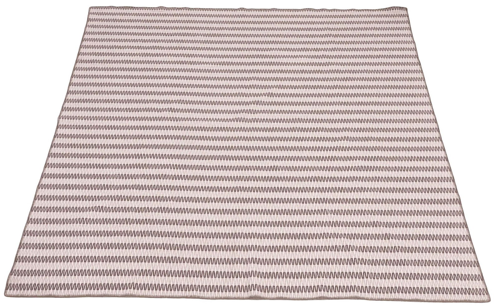 PENDLETON FOR DWELL STUDIOS STRIPED WOOL THROW BLANKET: Pendleton for Dwell Studios throw blanket, having brown and grey stripes with diamond geometric pattern, 82% wool, 18% cotton, retaining maker's tag at corner, approx 89"l, 87"w, 6lbs **Provenance: th