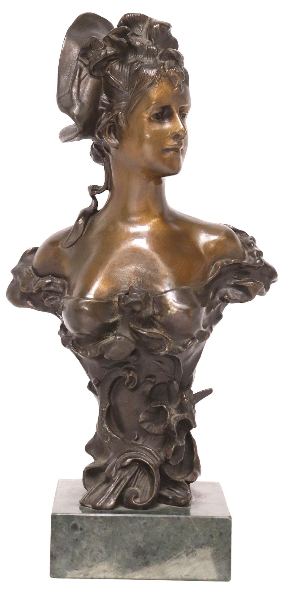 AFTER FORETAY (D.1944) ART NOUVEAU STYLE BRONZE BEAUTY ON MARBLE BASE (1 of 5)