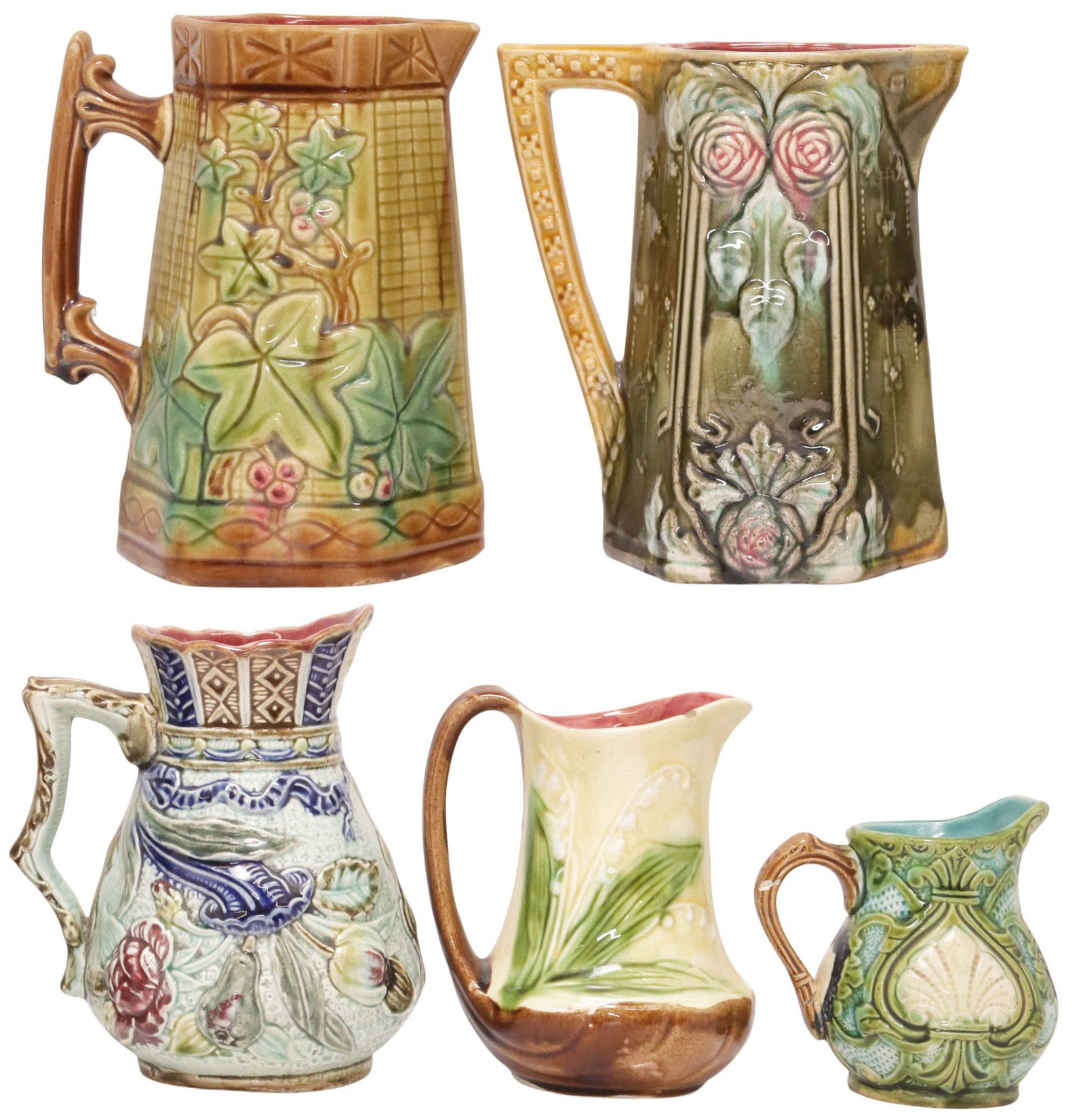 (5) FRENCH ART NOUVEAU PERIOD MAJOLICA PITCHERS, 2 ONNAING & ORCHIES (1 of 5)