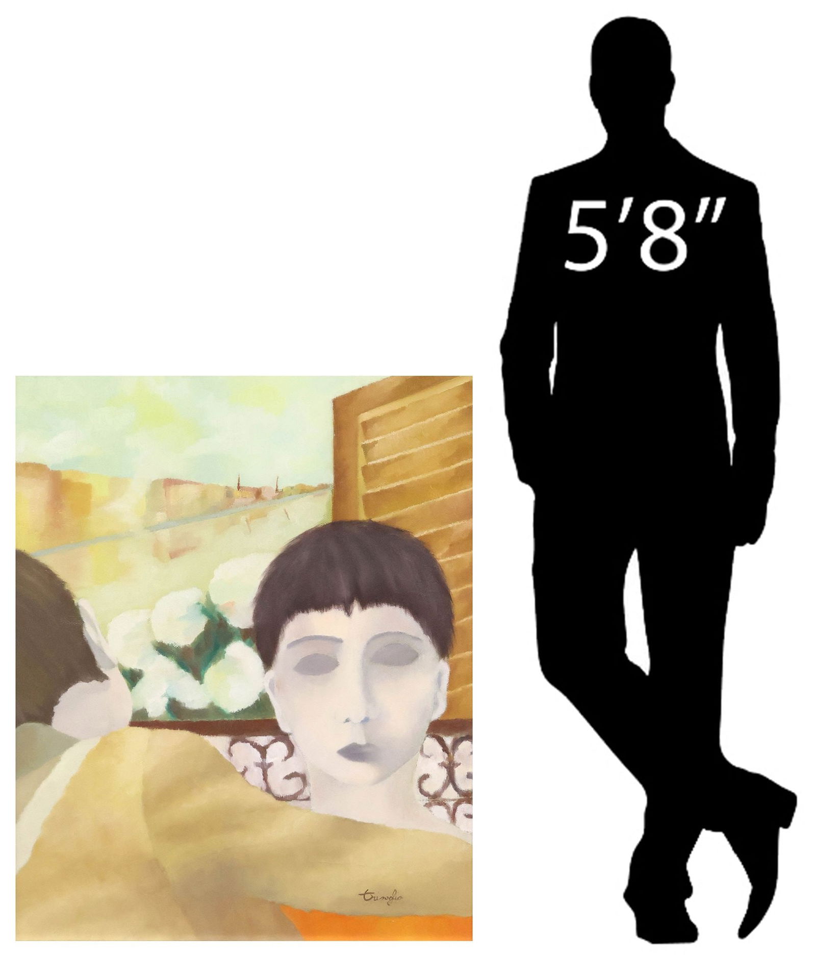 ROBERT TRISOGLIO (ITALIAN, B.1941) PAINTING, THE EMBRACE: Framed oil on canvas painting, The Embrace, signed lower right Trisoglio (Robert Trisoglio, Italian, b.1941), dated 1982 with additional artist's signature verso, sight: approx 19"h, 15"