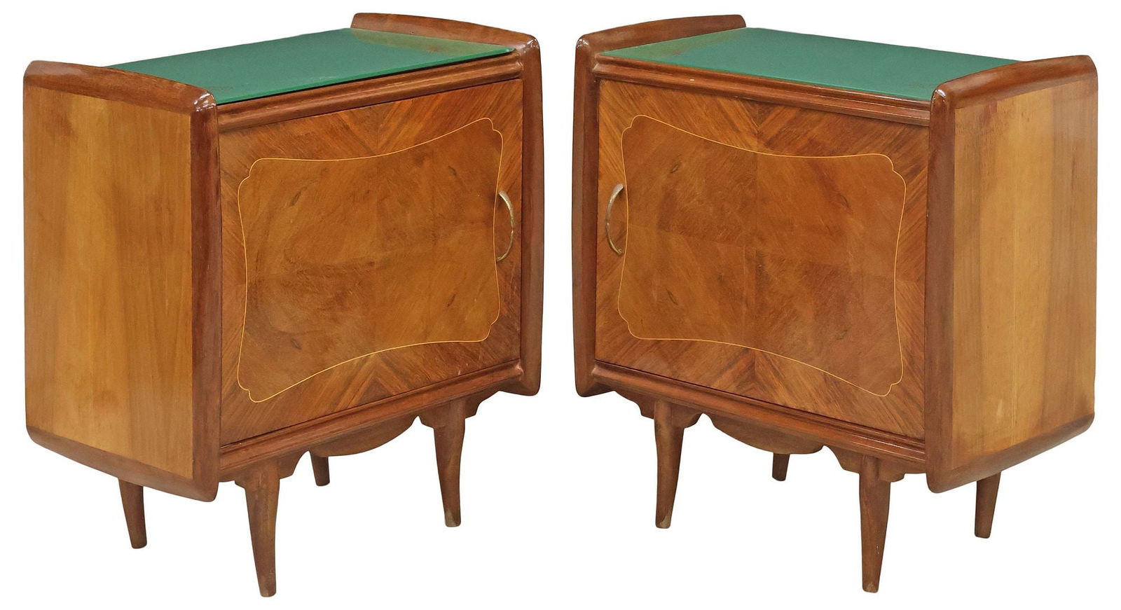 (2) ITALIAN MID-CENTURY MODERN GLASS-TOP WALNUT NIGHTSTANDS (1 of 5)