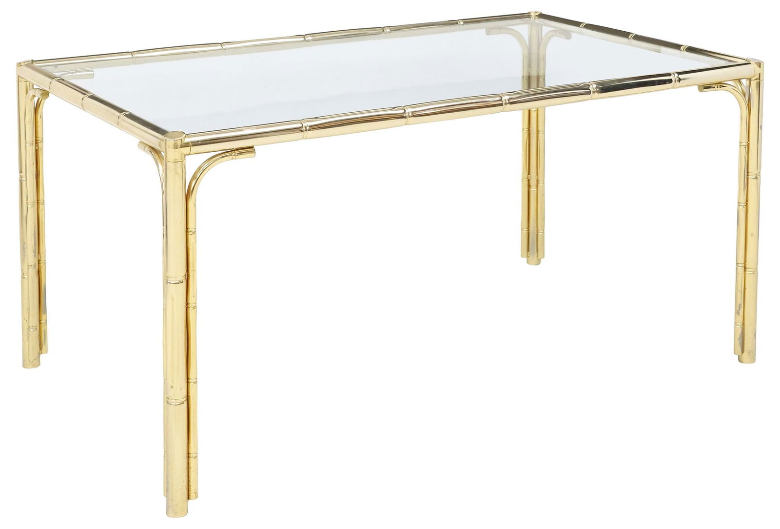 MAISON BAGUES STYLE GLASS-TOP GILT-METAL FAUX BAMBOO DINING TABLE (1 of 4)