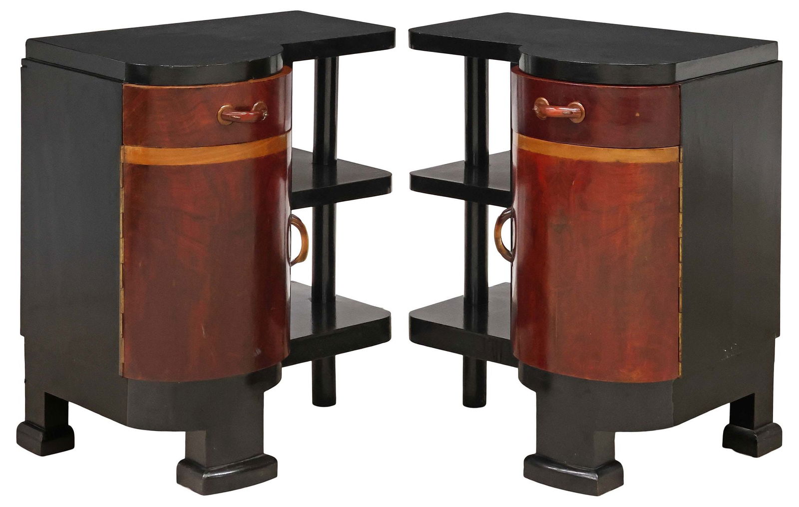 (2) ITALIAN ART DECO PERIOD BURLWOOD & LACQUERED BEDSIDE CABINETS (1 of 6)