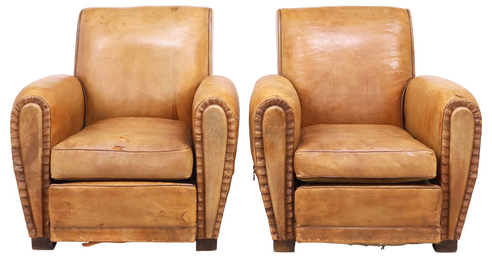 (2) FRENCH ART DECO PERIOD TAN LEATHER CLUB CHAIRS - 2