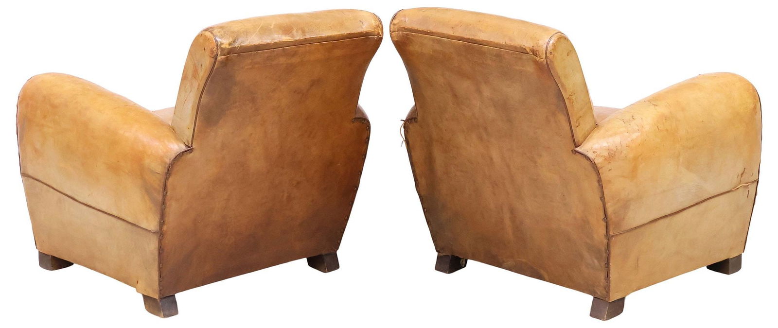 (2) FRENCH ART DECO PERIOD TAN LEATHER CLUB CHAIRS - 3