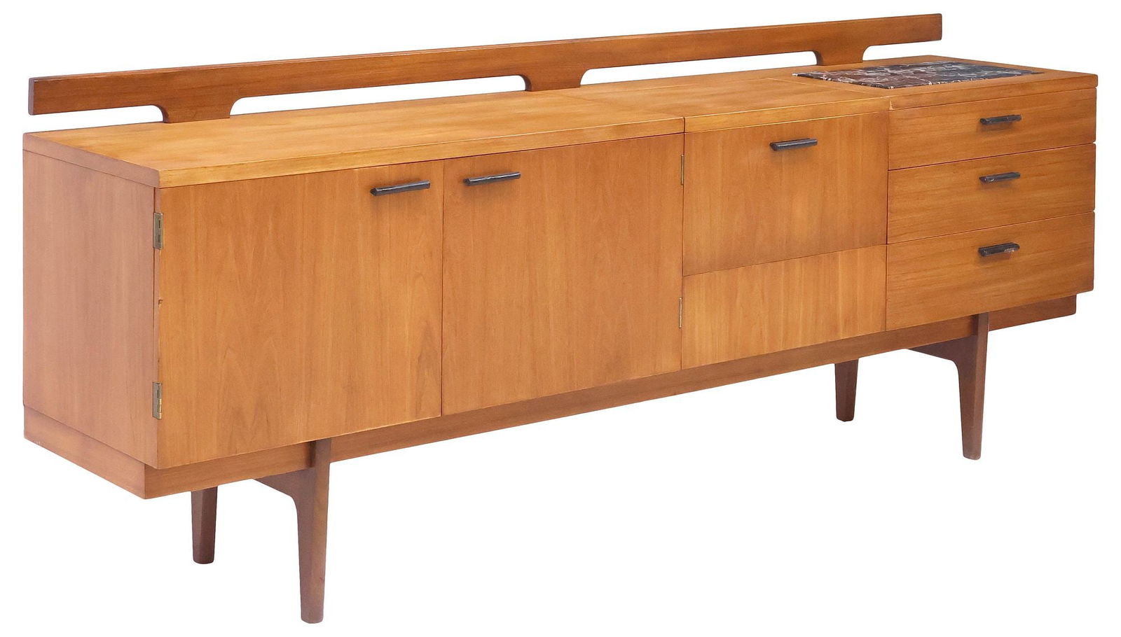UNIFLEX MID-CENTURY MODERN MARBLE-INSET TEAK SIDEBOARD (1 of 8)