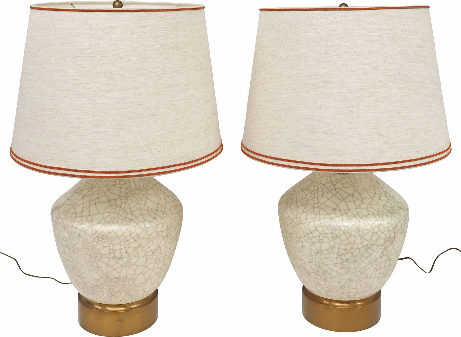 (2) LARGE MID-CENTURY MODERN STYLE CRACKLE-GLAZED 2-LT TABLE LAMPS, 32"H (1 of 5)