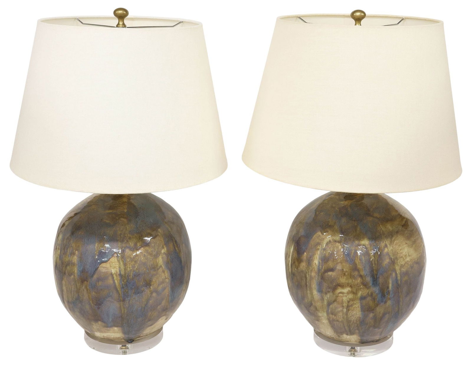 (2) PAUL SCHNEIDER CERAMICS STUDIO 'MARFA' DRIP-GLAZED 1-LT TABLE LAMPS (1 of 6)