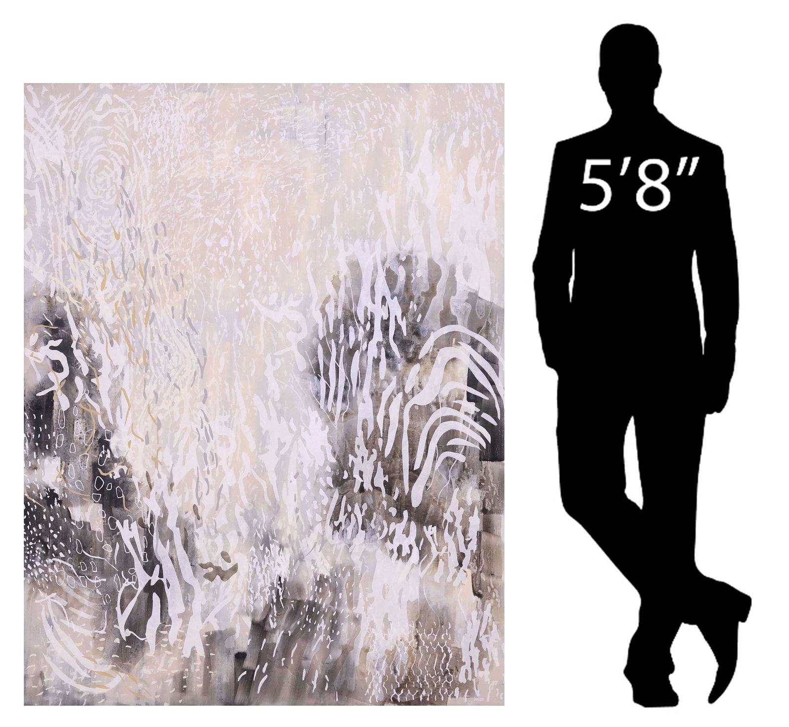 LAURA FAYER (B.1989) ABSTRACT ACRYLIC & JAPANESE PAPER PAINTING, 62" X 48": Framed acrylic on canvas painting, "The Sun and the Moon," signed lower right Fayer (Laura Fayer, New York, b.1989), verso retaining label of Davis Gallery, Austin, Texas, canvas: approx 62&