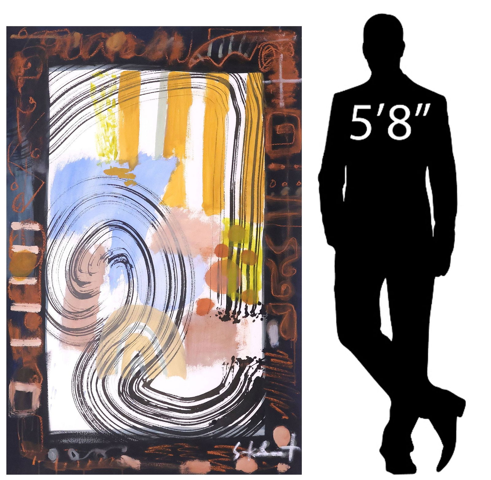 SALLY KING BENEDICT (B.1984) MIXED MEDIA 'CHARISMA' PAINTING, 60" X 40": Framed watercolor, pastel, and ink painting on paper, "Charisma," signed lower right S.K. Bt (Sally King Benedict, Idaho, b.1984), sheet: approx 60"h, 40"w, overall: approx 63.5&qu