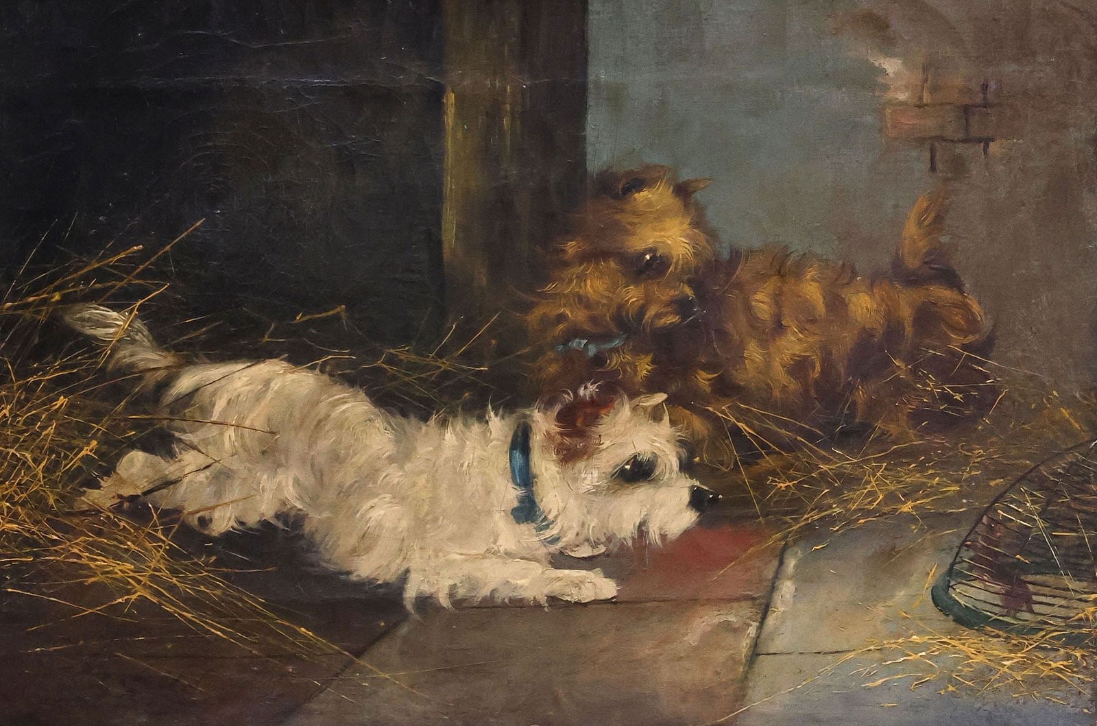 GEORGE ARMFIELD (ENGLISH, 1808-1893) PAINTING, TWO PUPPIES & MOUSE (1 of 4)