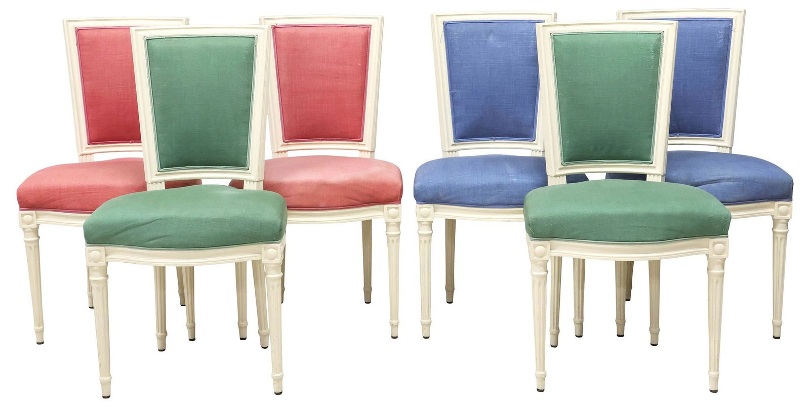 (6) LOUIS XVI STYLE WHITE-PAINTED & POLYCHROME-UPHOLSTERED SIDE CHAIRS (1 of 3)