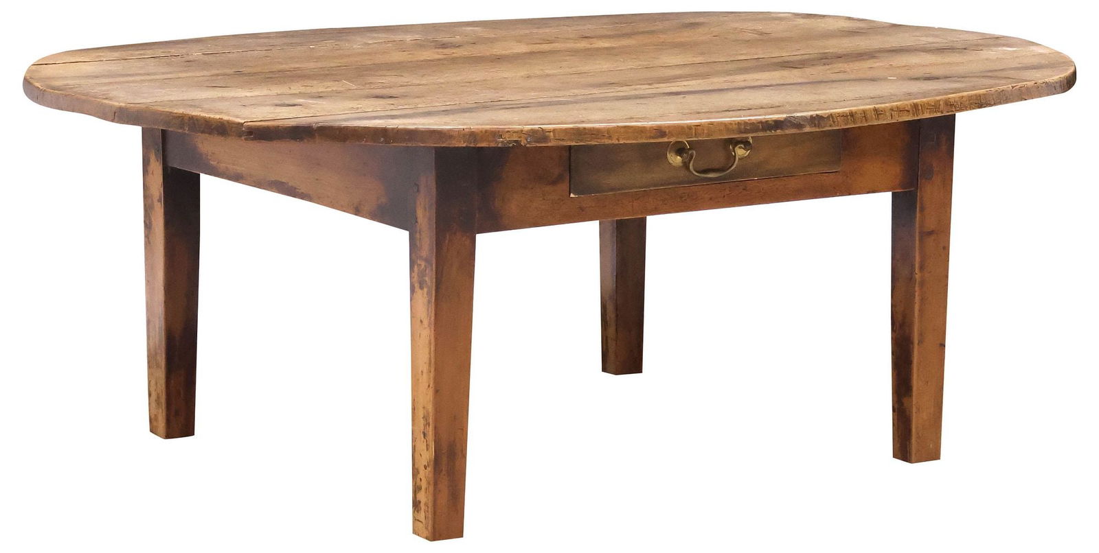 RUSTIC FARMHOUSE PLANK-TOP WALNUT OVAL COFFEE TABLE (1 of 5)