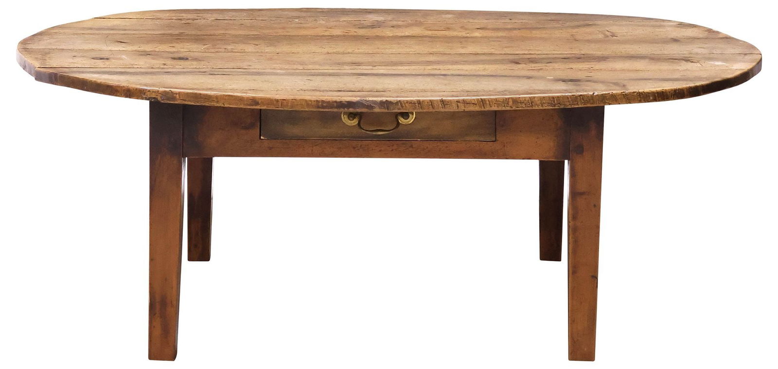 RUSTIC FARMHOUSE PLANK-TOP WALNUT OVAL COFFEE TABLE - 2