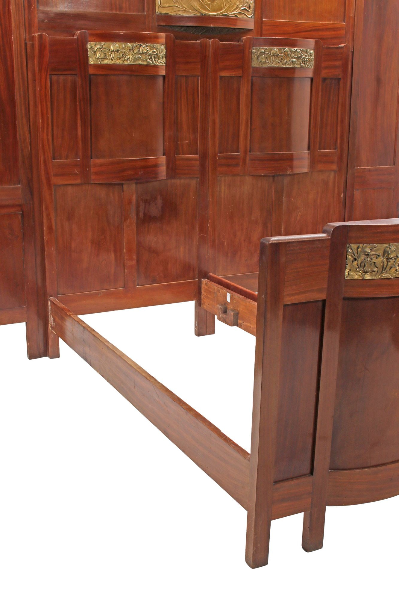 LARGE ITALIAN ART NOUVEAU BRONZE-MOUNTED MAHOGANY BED - 6