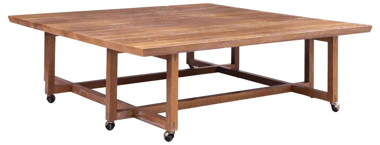 MONUMENTAL ROBERT JOHNSON CUSTOM OAK COFFEE TABLE ON WHEELS, 66"W (1 of 4)