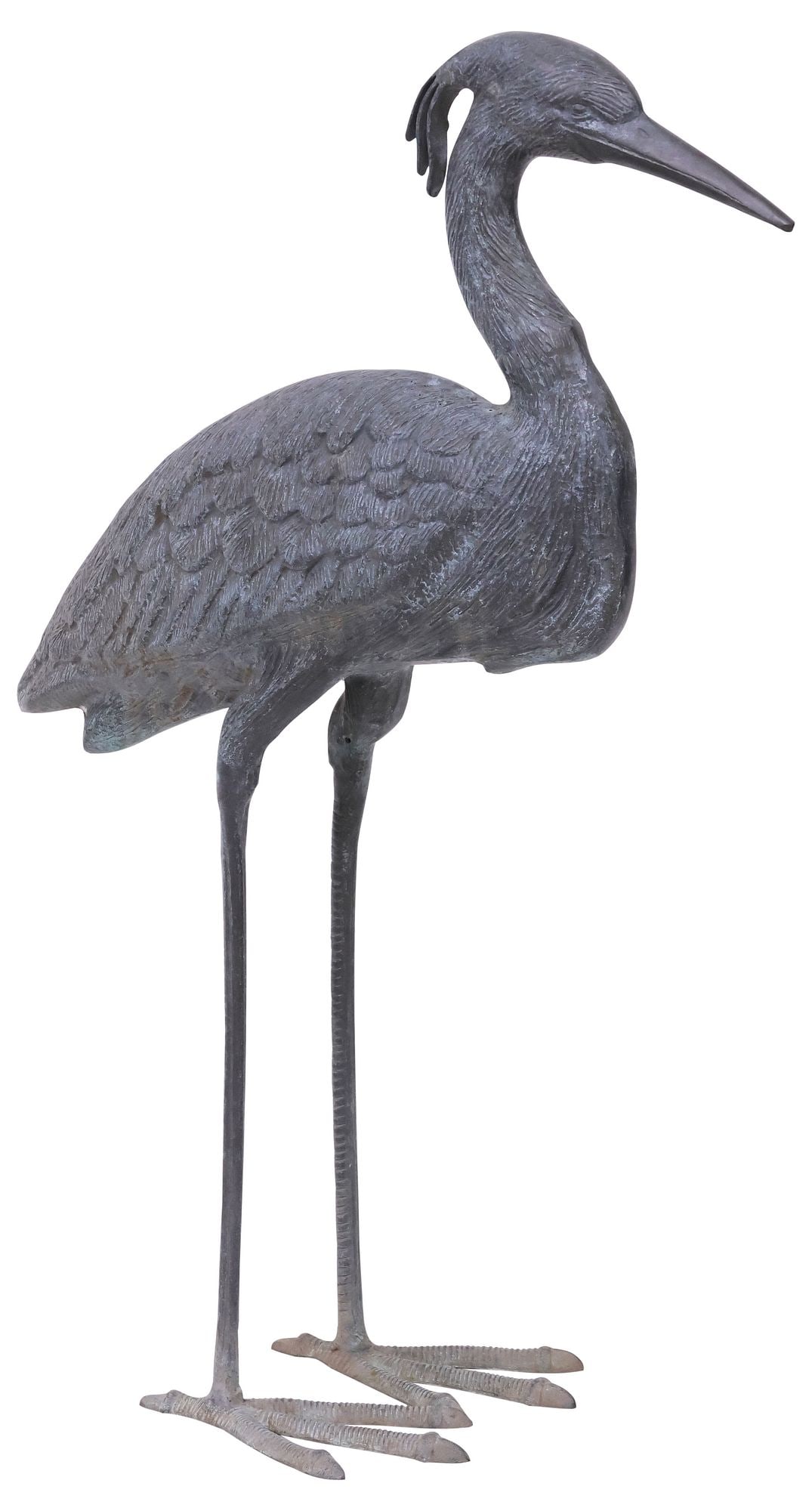 LARGE PATINATED BRONZE HERON SCULPTURE, 30.5"H (1 of 5)