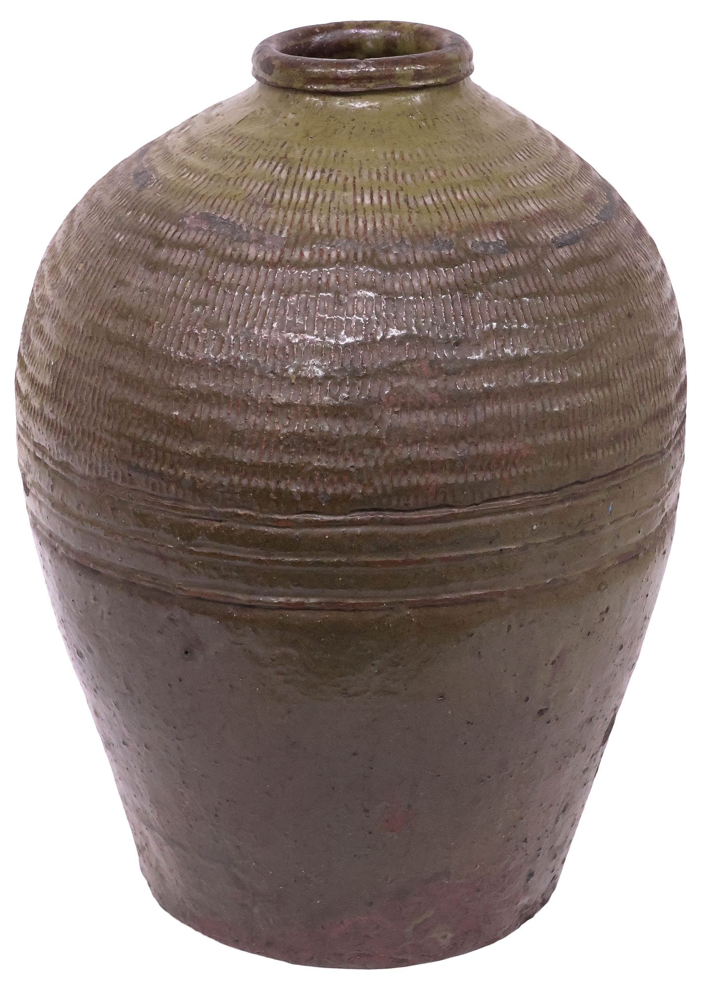 LARGE CHINESE STONEWARE RIBBED VASE / MIJIU STORAGE JAR, 19"H (1 of 4)