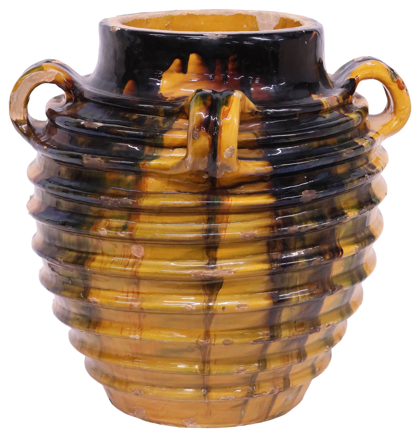 LARGE DRIP-GLAZED RING MOTIF TERRACOTTA JAR (1 of 5)