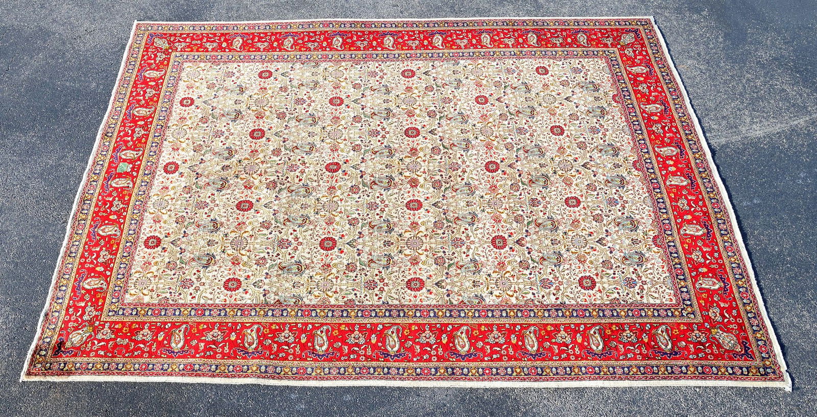 ESTATE HAND-TIED PERSIAN TABRIZ RUG, 12'8" X 9'8" (1 of 3)
