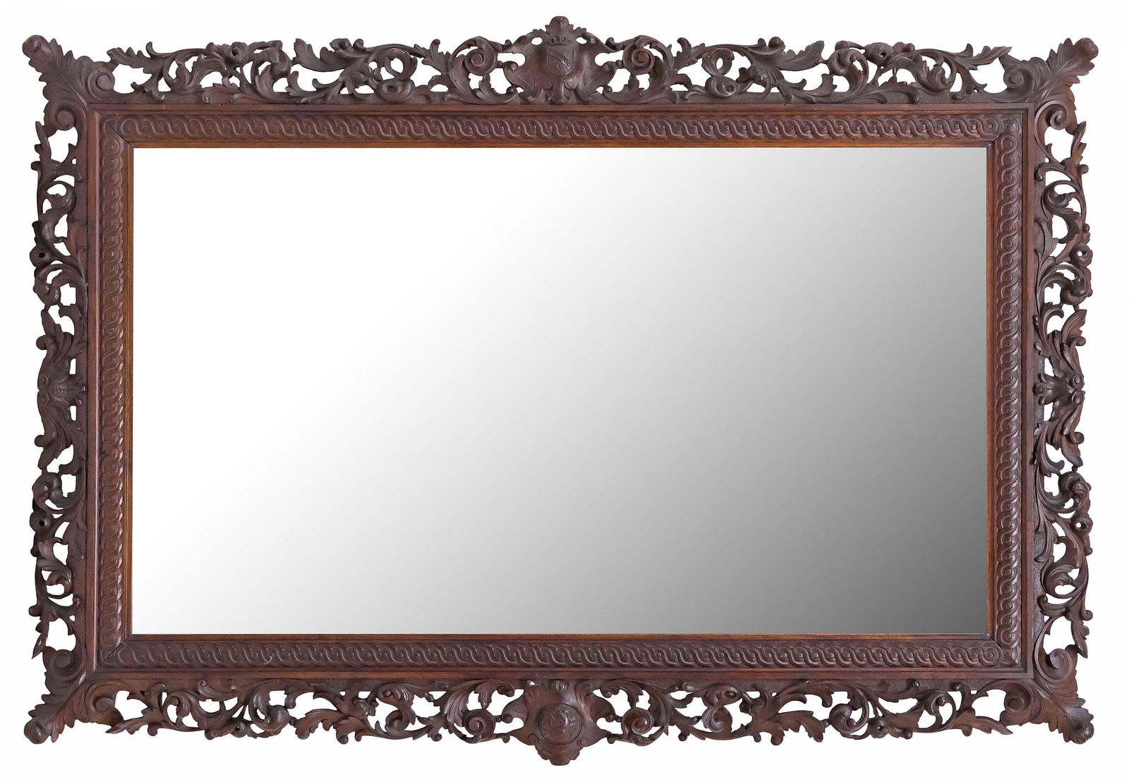 LARGE ITALIAN BAROQUE STYLE CARVED WALNUT MIRROR, 58.5" X 41.5" (1 of 3)