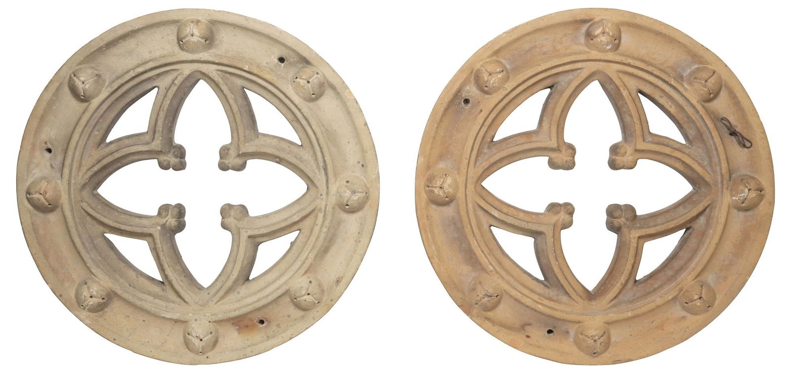 (2) GOTHIC STYLE ARCHITECTURAL EARTHENWARE TRACERY ROUNDELS, 19"DIAM