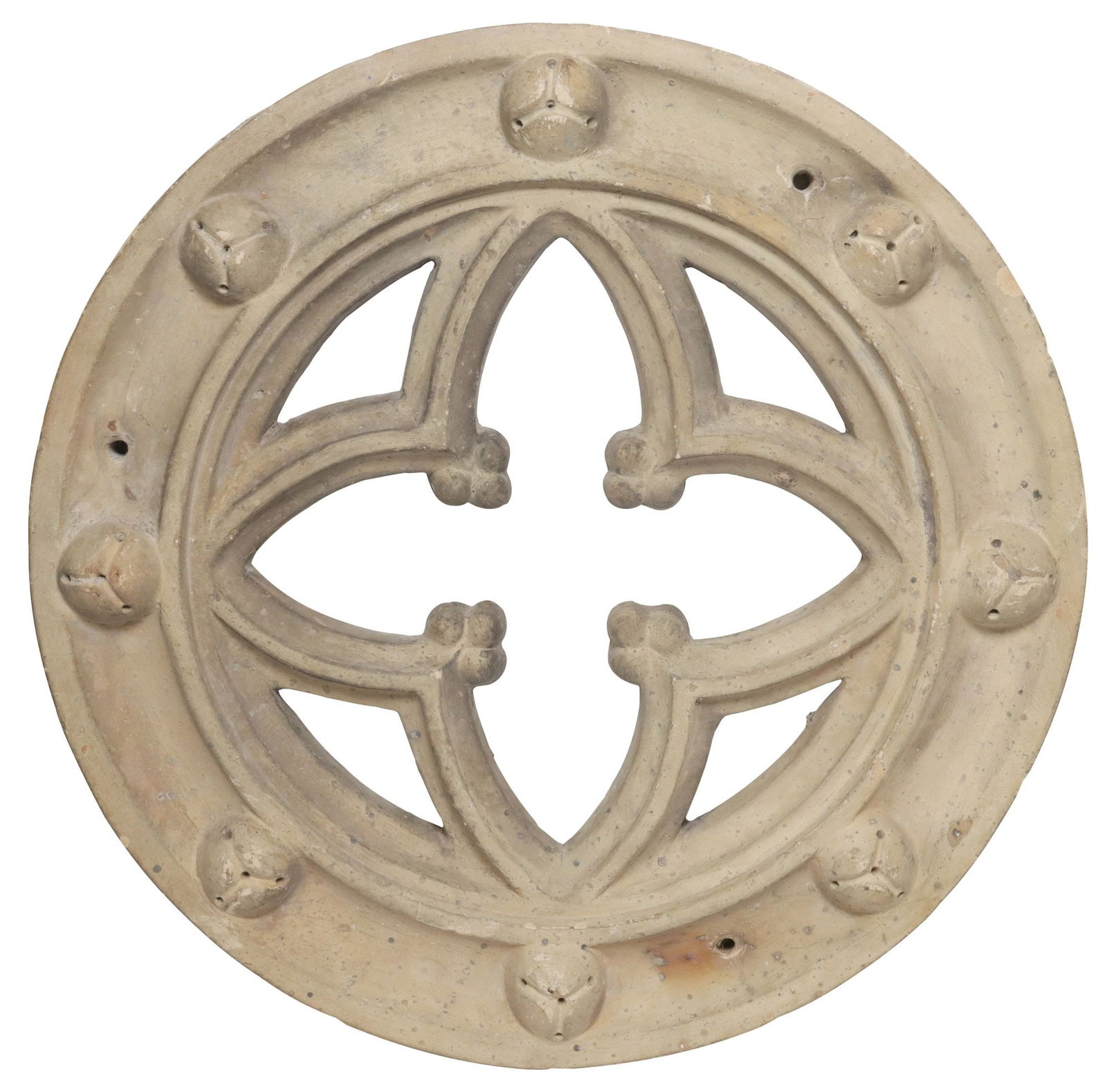 (2) GOTHIC STYLE ARCHITECTURAL EARTHENWARE TRACERY ROUNDELS, 19"DIAM - 2