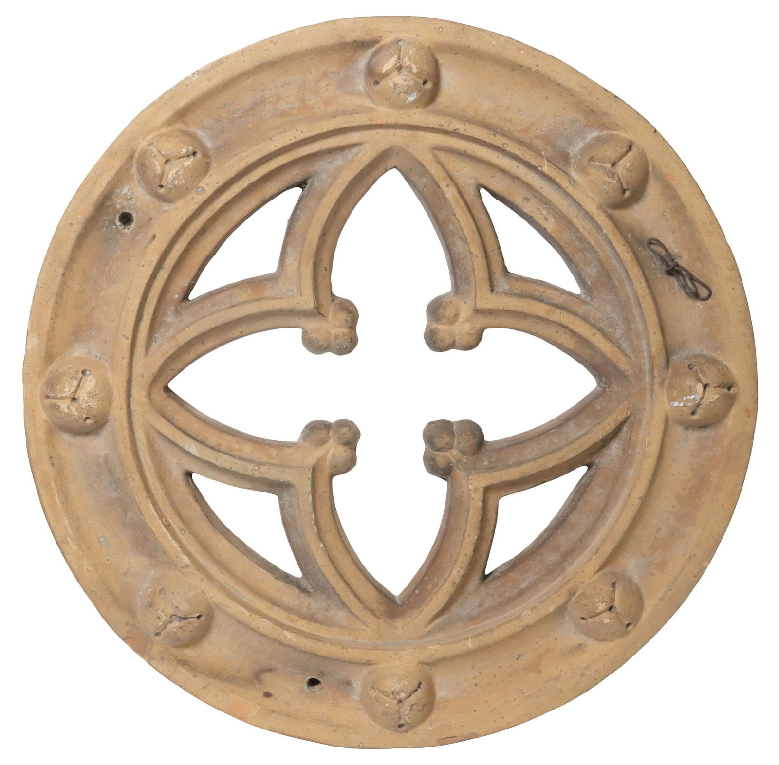 (2) GOTHIC STYLE ARCHITECTURAL EARTHENWARE TRACERY ROUNDELS, 19"DIAM - 3