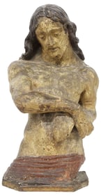 ANTIQUE RELIGIOUS PAPIER-MACHE BUST, CHRIST AS MAN OF SORROWS, 21.5"H