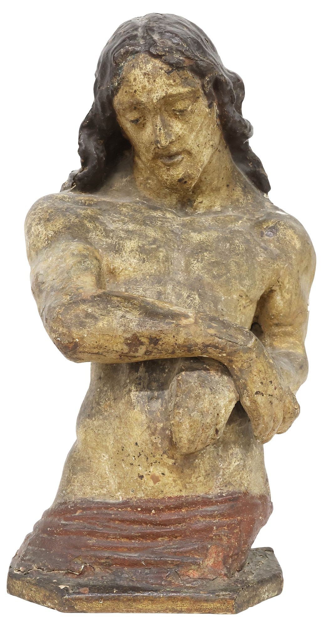 ANTIQUE RELIGIOUS PAPIER-MACHE BUST, CHRIST AS MAN OF SORROWS, 21.5"H (1 of 6)