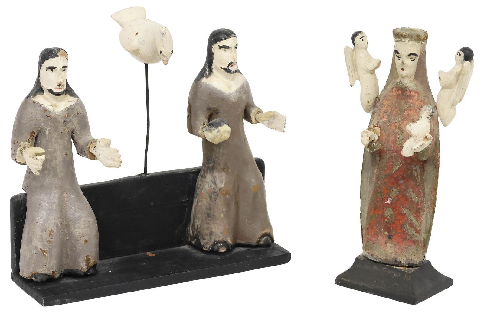 (2) SPANISH COLONIAL FOLK ART 'SANTOS DE PALO' FIGURES, HOLY TRINITY & VIRGIN (1 of 5)