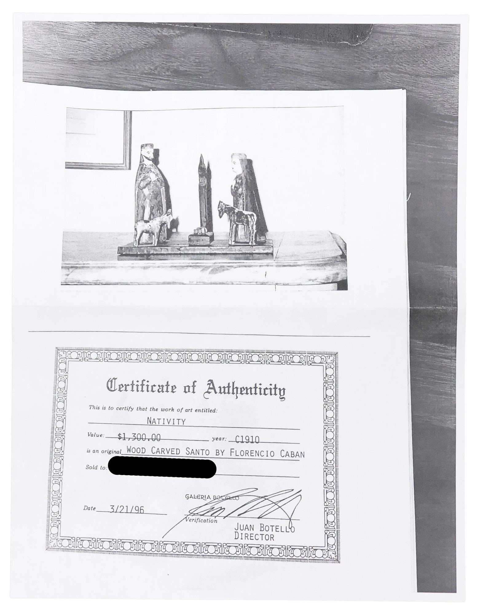 FLORENCIO CABAN (D.1951) PUERTO RICAN FOLK ART 'SANTOS DE PALO' NATIVITY, COA - 8