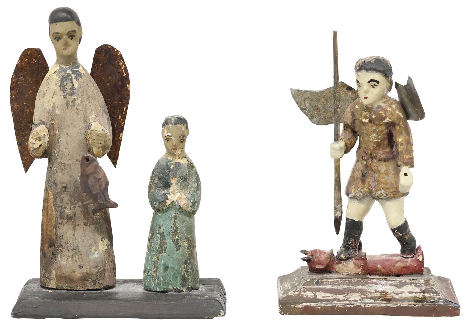 (2) PUERTO RICAN FOLK ART 'SANTOS DE PALO' FIGURES, 1 FLORENCIO CABAN W/ COA - 2