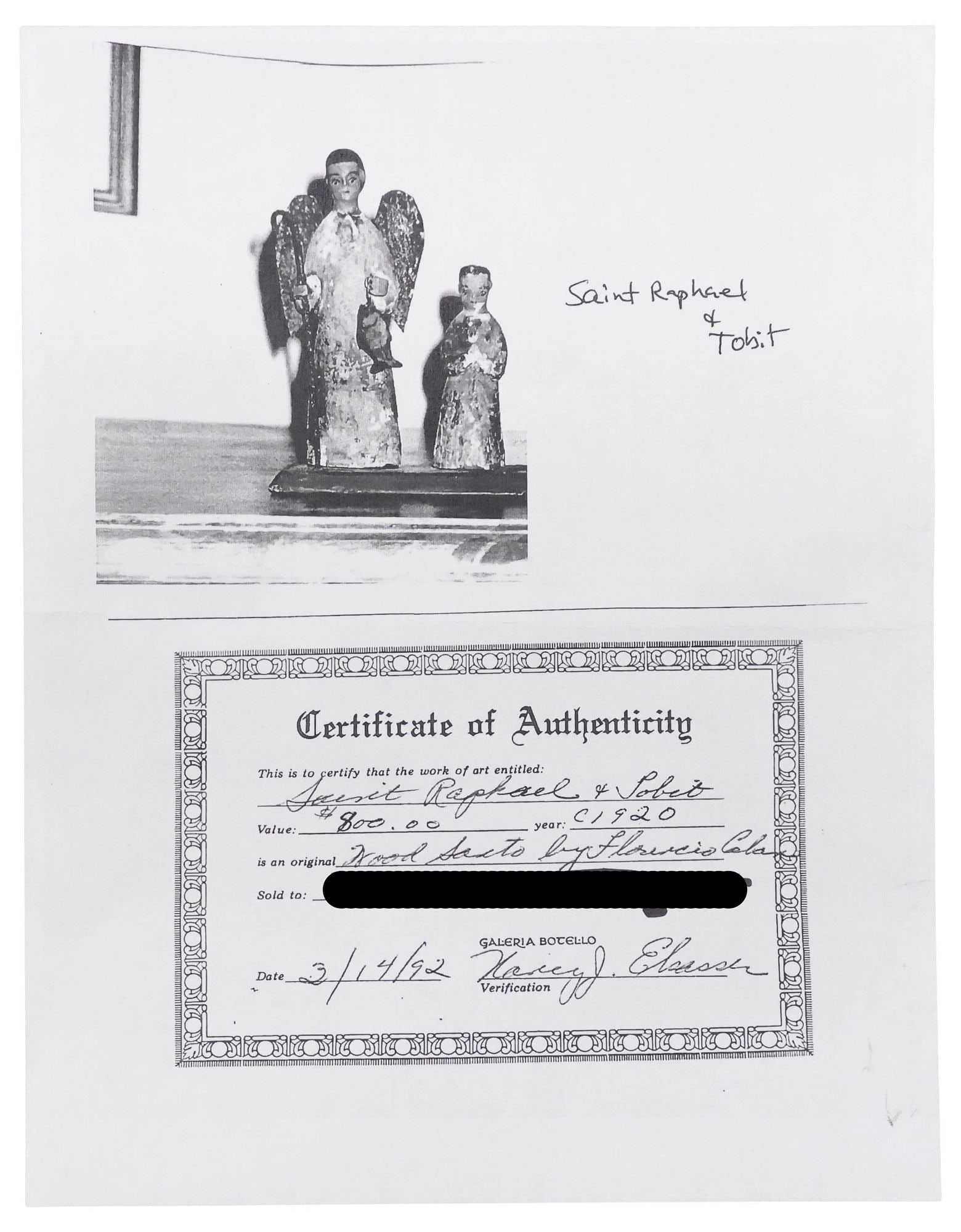 (2) PUERTO RICAN FOLK ART 'SANTOS DE PALO' FIGURES, 1 FLORENCIO CABAN W/ COA - 5