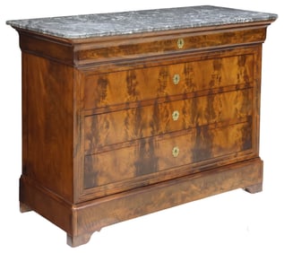 FRENCH LOUIS PHILIPPE PERIOD MARBLE-TOP FLAME MAHOGANY COMMODE