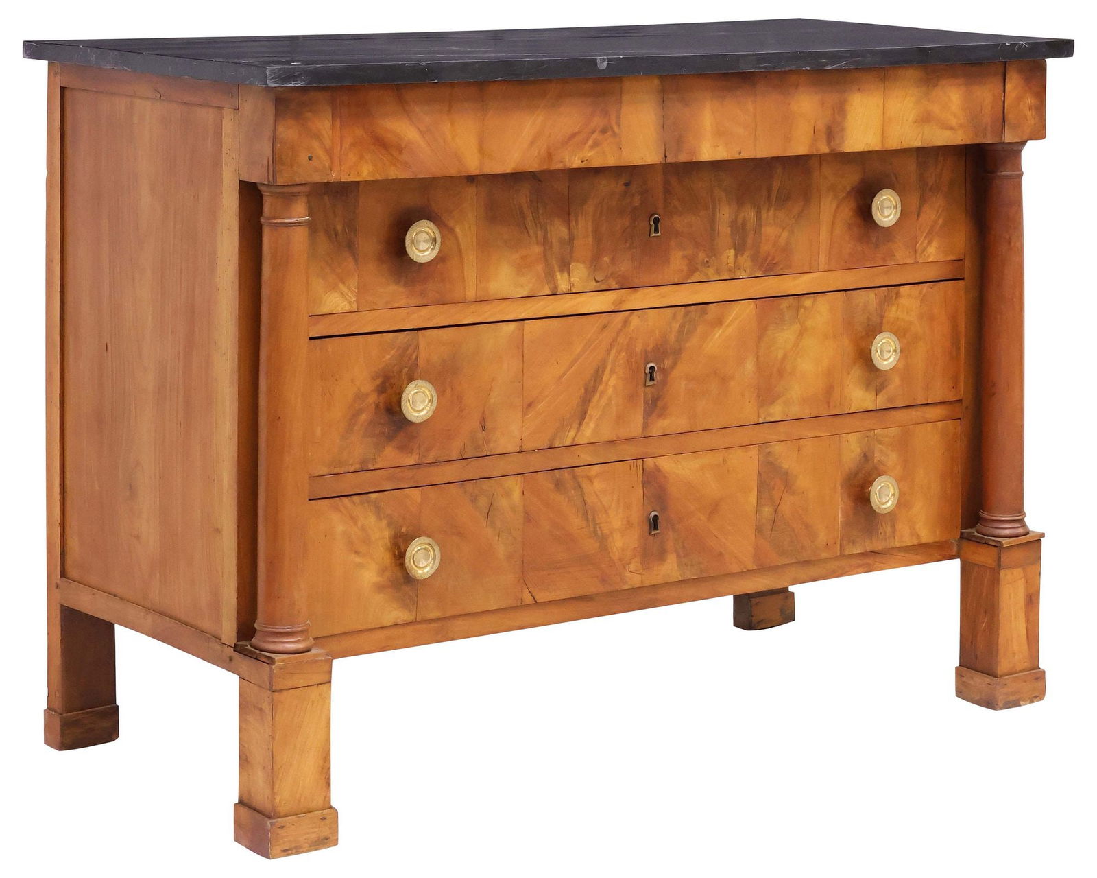 FRENCH EMPIRE PERIOD MARBLE-TOP BURLED MAHOGANY COMMODE (1 of 5)