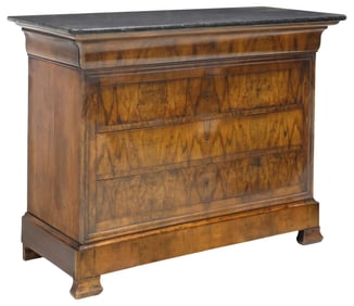 FRENCH LOUIS PHILIPPE PERIOD MARBLE-TOP BURLED WALNUT COMMODE