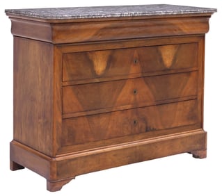 FRENCH LOUIS PHILIPPE PERIOD MARBLE-TOP FIGURED WALNUT COMMODE