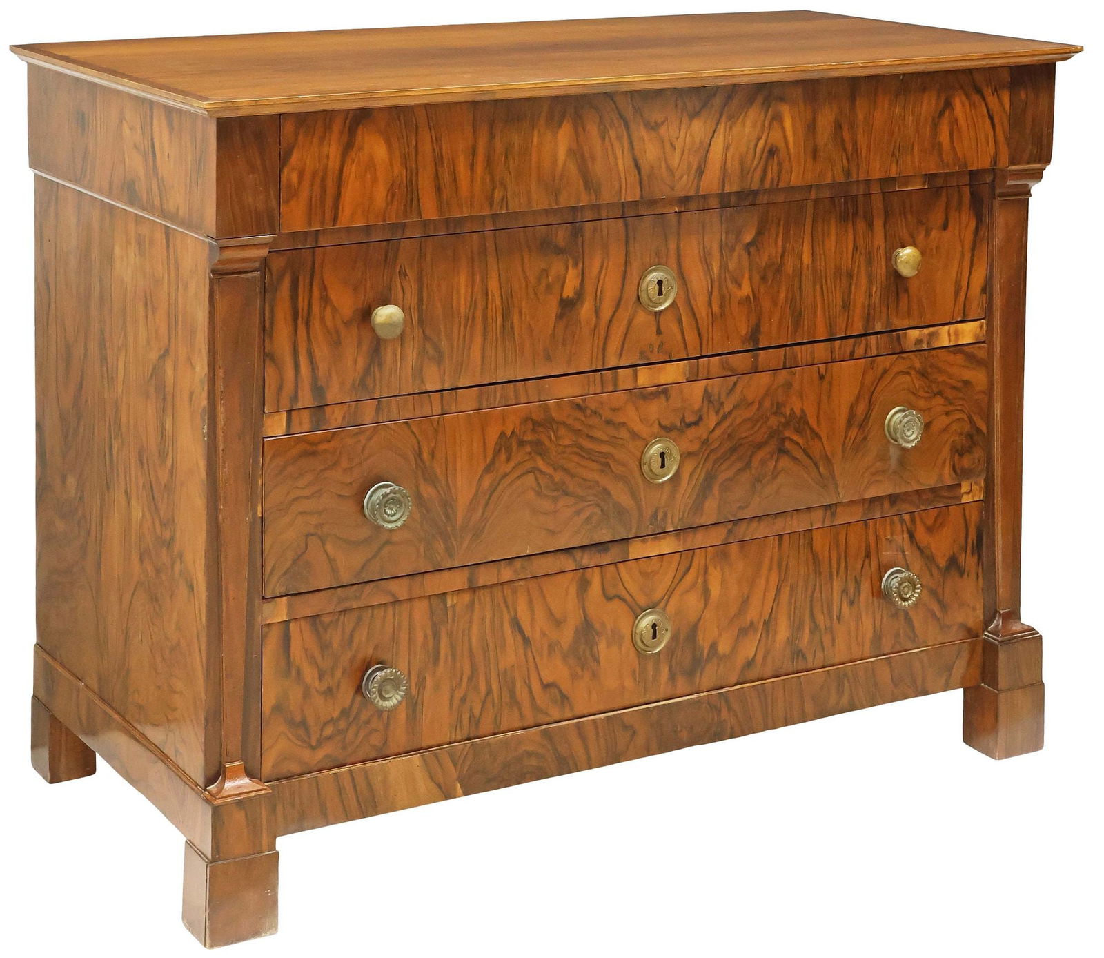 FRENCH EMPIRE PERIOD BURLED WALNUT 4-DRAWER COMMODE (1 of 5)