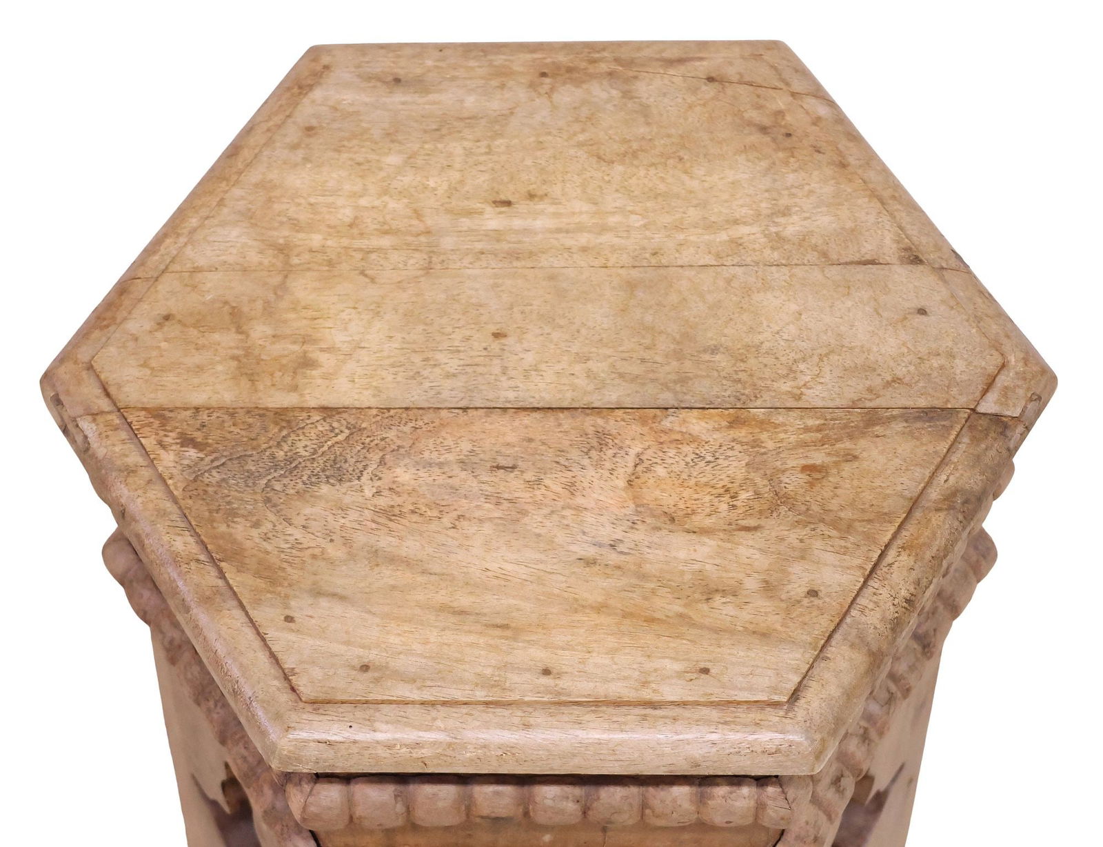 MOROCCAN STYLE HEXAGONAL CARVED WOOD ACCENT TABLE - 2