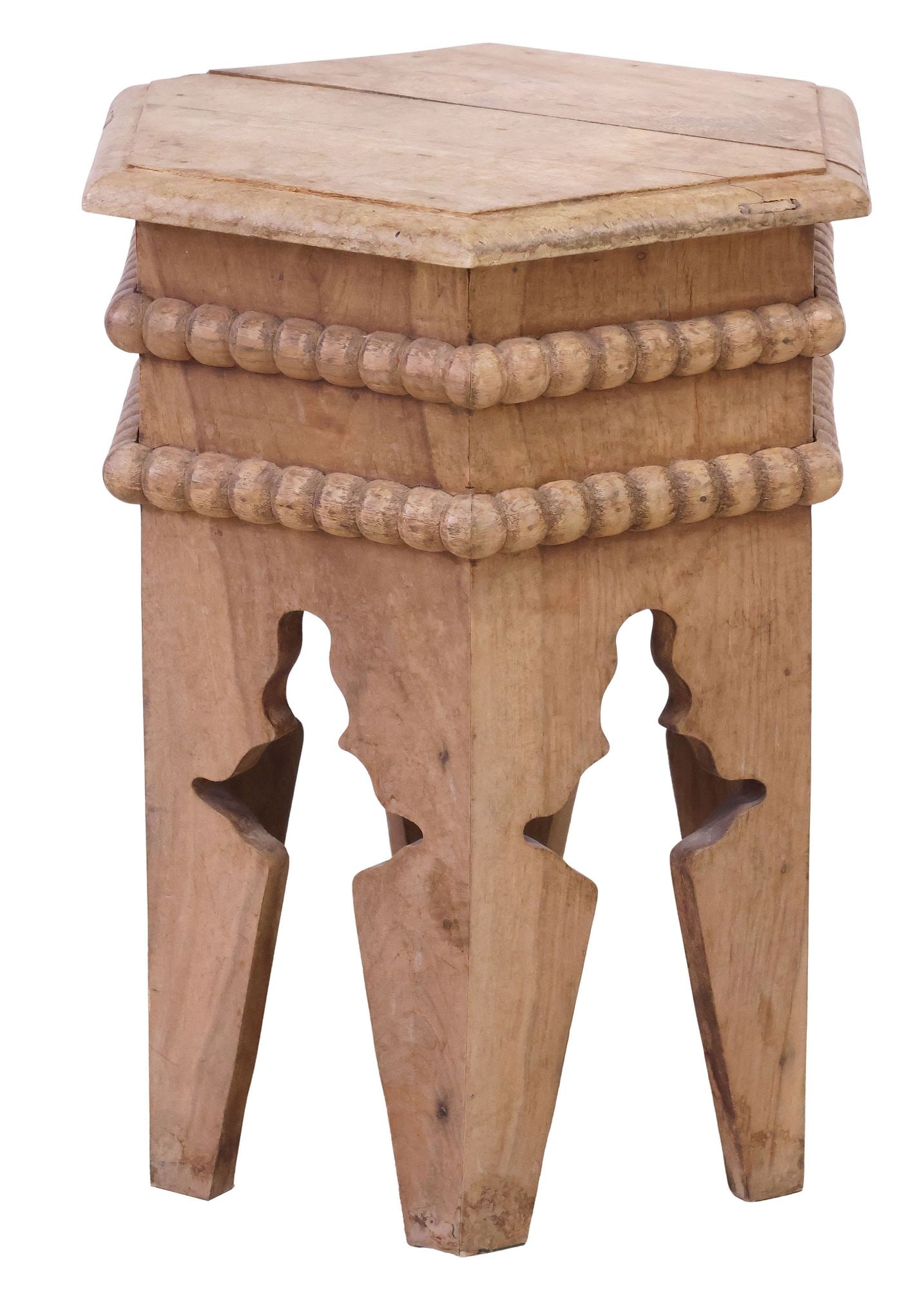 MOROCCAN STYLE HEXAGONAL CARVED WOOD ACCENT TABLE - 3