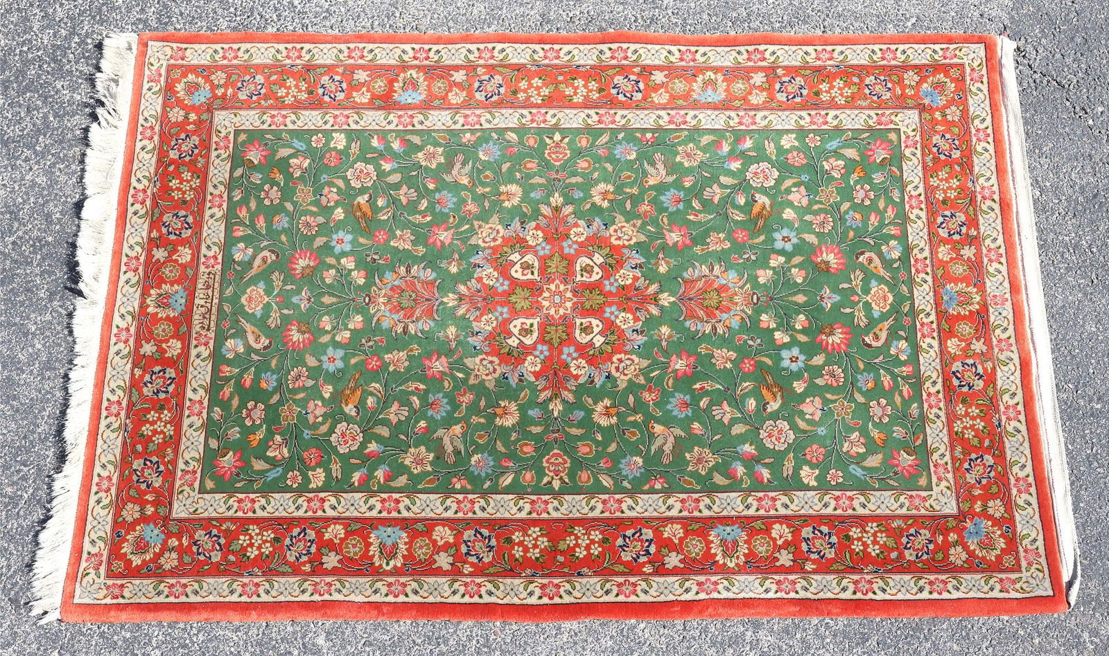 ESTATE HAND-TIED RUG, 4'10" X 3'5": Estate hand-tied rug, approx 4'10"l, 3'5"w *Please Note: All of the rugs offered in this auction would likely benefit from a professional cleaning. Estate rugs may show some wear and imperfections.